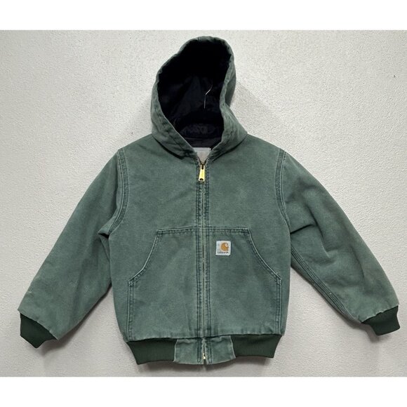 Vintage Carhartt Coat Jacket Youth Small Green J0694 Duck Lined Chore Barn Work - Picture 1 of 7